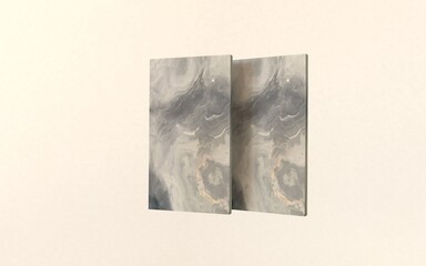 3D Illustration of Two Tall Grey Floating Floor and Wall Tiles floating on Light background

