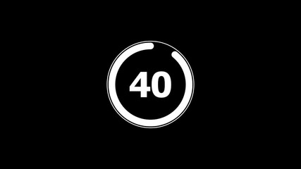 Circle countdown timer one minute animation from 45 to 0 second animation on black background with alpha channel, 45 second countdown timer, Countdown video 4k video