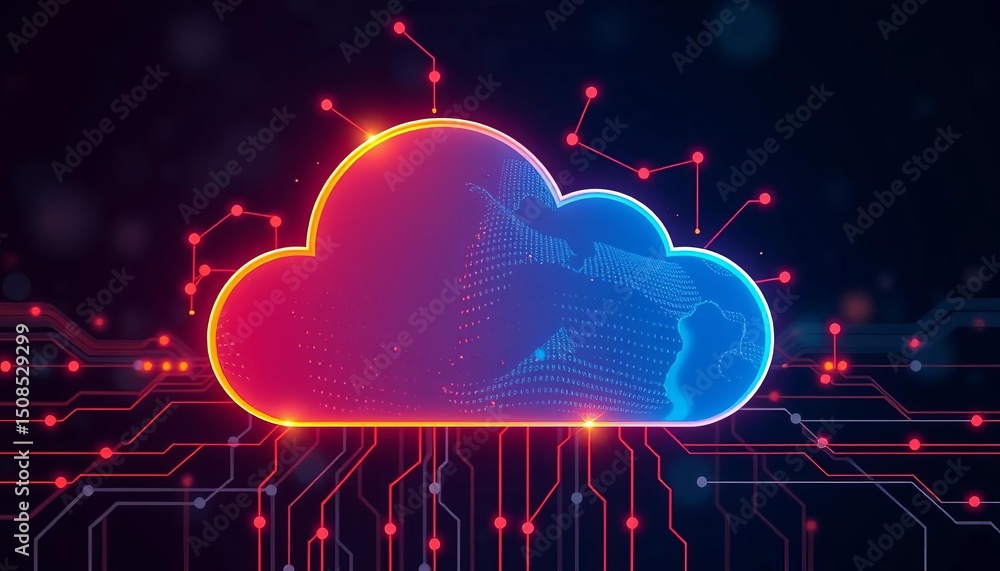 Aufkleber abstract two-tone cloud icon symbolizes network data flow, digital infrastructure, and tech solution