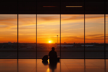 Professional engaged in work on laptop during business travel in a cafe setting