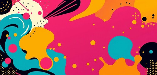Abstract pop art vector background with dynamic lines, dots, liquid splashes, and geometric shapes in a Memphis style,  dots,  liquid
