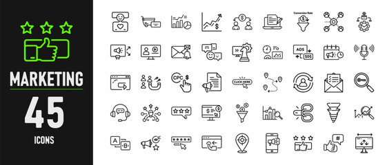 45 Marketing Outline Icons Set Vector Line Style Illustration