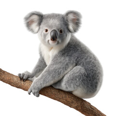 Naklejka premium Adorable koala on branch isolated on transparent background
