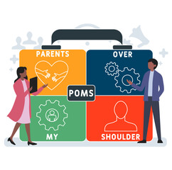 POMS - Parents Over My Shoulder acronym. business concept background. vector illustration concept with keywords and icons. lettering illustration with icons for web banner, flyer, landing