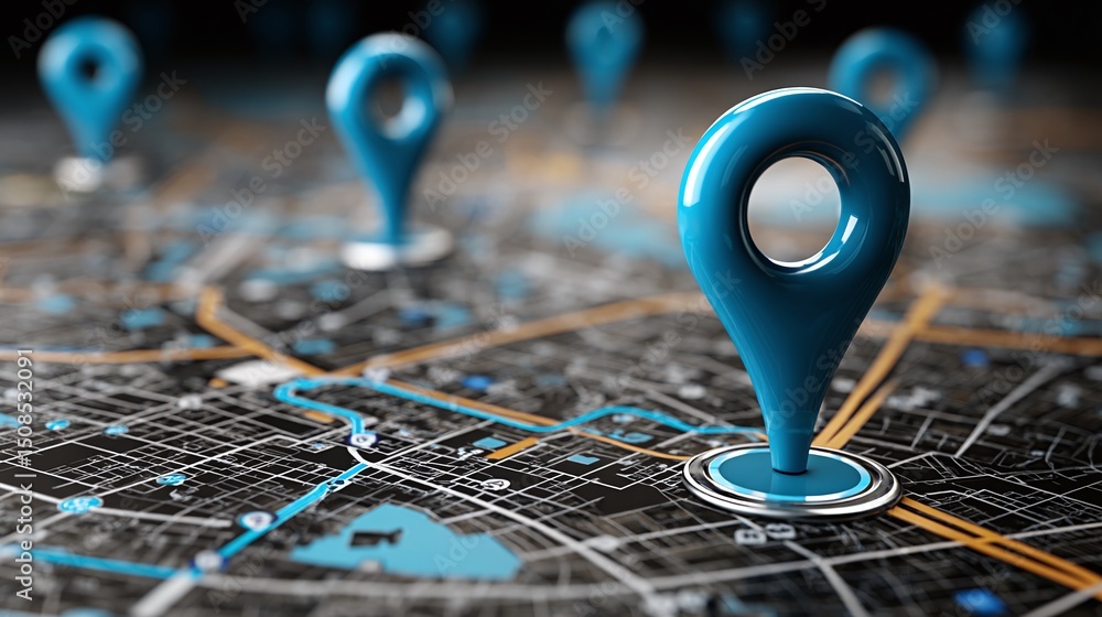 Poster navigating the urban landscape: precise location and orientation. perfect for mapping applications a