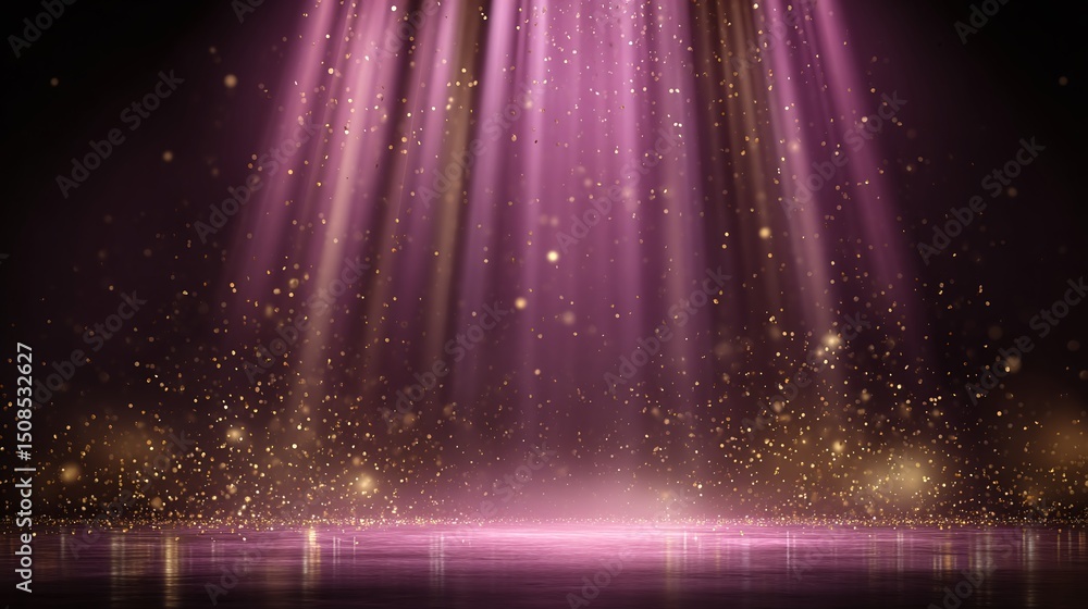 Poster elegant light beams illuminate a magical scene filled with sparkling particles. abstract backdrop fo