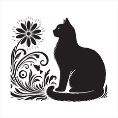siting aungel cat Silhouette Vector Art, and Graphic, vector black color silhouette, solated white background 