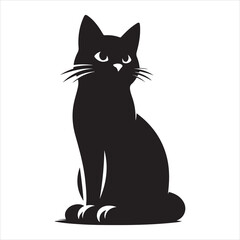 siting aungel cat Silhouette Vector Art, and Graphic, vector black color silhouette, solated white background 