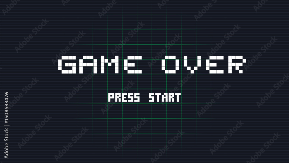 Poster game over background with press start.8 bit game.retro game.