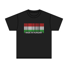 Black t-shirt Made In Hungary with flag barcode