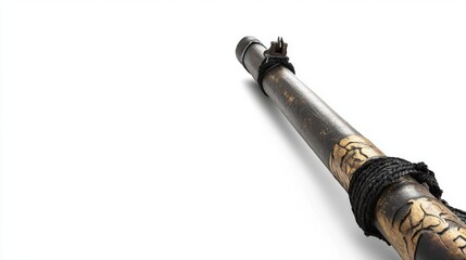 A close-up of an ancient-looking weapon. Unique textures and intricate designs capture attention. This image evokes a sense of history and craftsmanship. Generative AI.