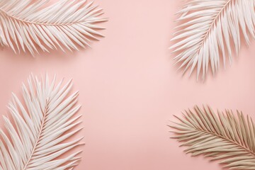 Decorative Palm Leaves On Pastel Pink Background