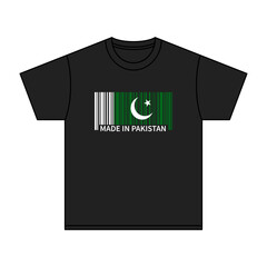 Black t-shirt Made In Pakistan with flag barcode