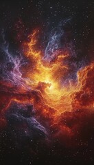 Naklejka premium Fiery Nebula, Cosmic Clouds of Gas and Dust, Stellar Formation and the Wonders of Deep Space.