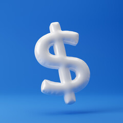 Inflated dollar icon isolated over blue background. 3D rendering.