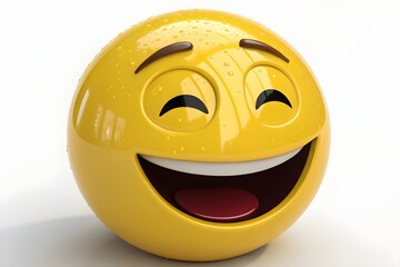 Fototapeta premium Cheerful 3D yellow smiley icon with a joyful expression, a fun symbol of happiness