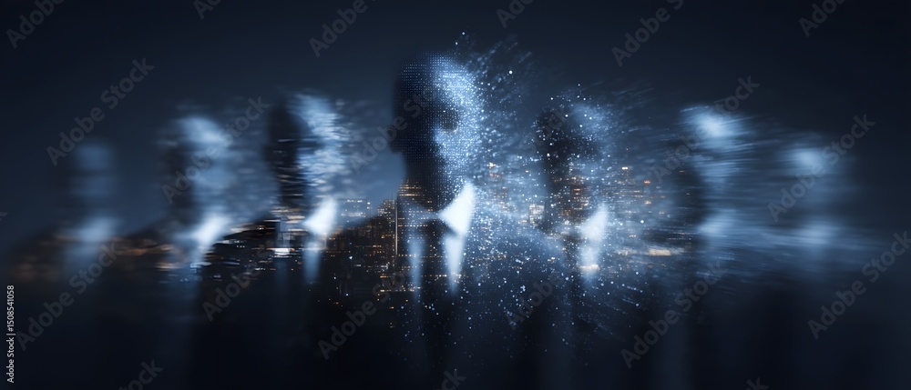 Poster a mesmerizing urban landscape with towering skyscrapers and a dazzling display of illumination refle