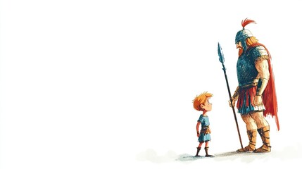 Cartoon Illustration of David Versus Goliath