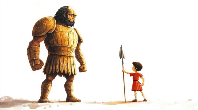 Fototapeta Cartoon Illustration of David Versus Goliath