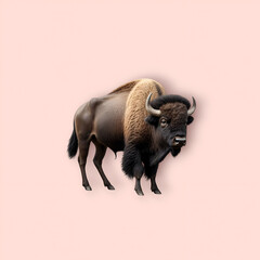 Majestic Bison Silhouetted Against a Soft Pink Background