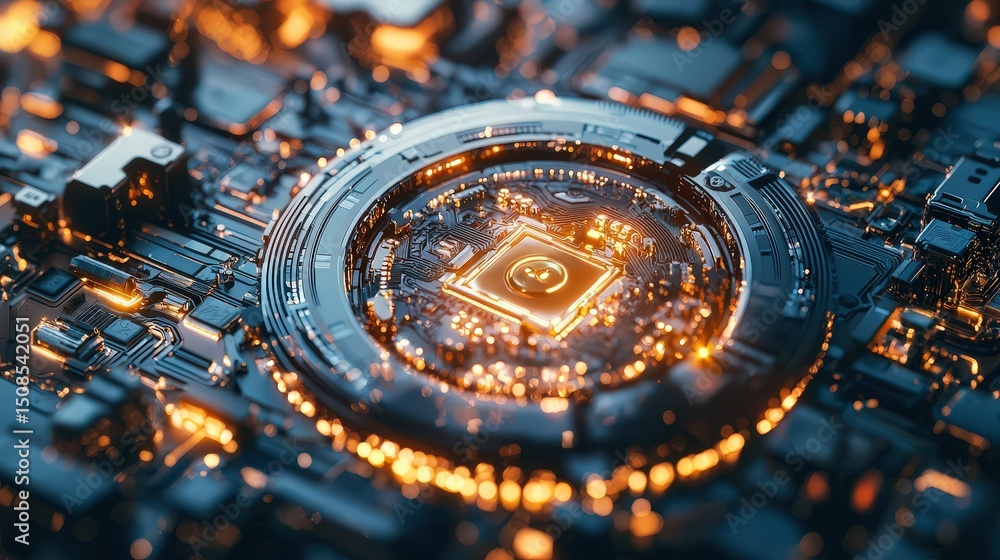 Poster innovative cryptography technology showcase digital environment abstract art high-tech viewpoint con