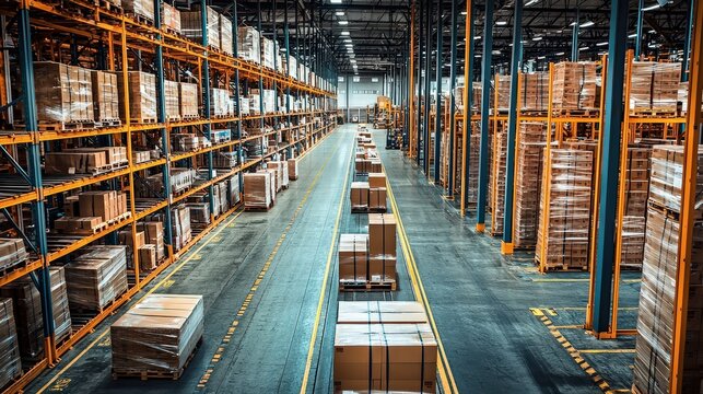 Fast-moving warehouse operations aerial view of cross-dock logistics management in industrial facility