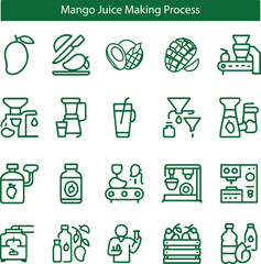 Mango Juice Making Process Icons Set – Fruit Juice Production Line Illustration
