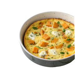 Cheesy sweet potato frittata isolated on transparent background