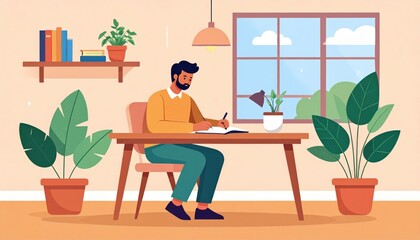 Man Working From Home In Cozy Interior