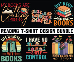 Fototapeta premium Reading graphic design for Reading lovers. Reading t-shirt design Bundle. Ratro vintage t-shirt design. Reading graphic design. Book t-shirt design