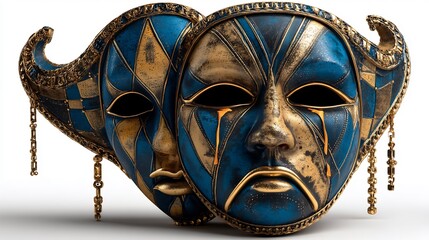 Venetian Masks with Comedy Tragedy, Blue Gold, and Art.