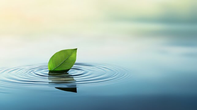 Rippling water with leaf serene lake nature photography tranquil environment close-up view calmness and beauty