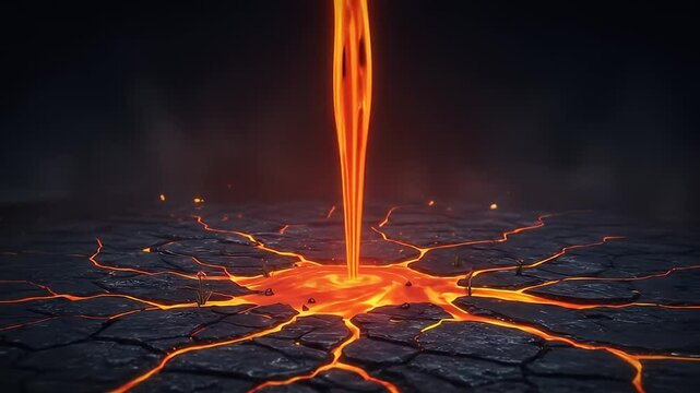 Dramatic flow of molten lava over cracked earth