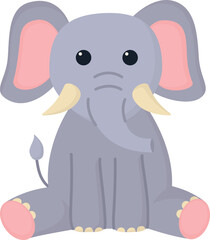 Cute sitting elephant isolated on a transparent background. Illustration of adorable zoo animal in childish style