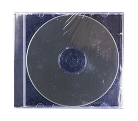 CD disk video case on black background. Isolated music transparent mockup. Clean cover box template.