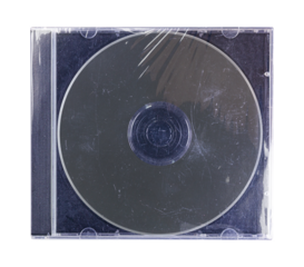 CD disk video case on black background. Isolated music transparent mockup. Clean cover box template.