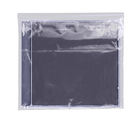 CD disk video case on black background. Isolated music transparent mockup. Clean cover box template.