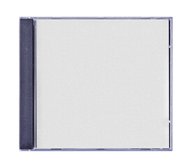 CD disk video case on black background. Isolated music transparent mockup. Clean cover box template.
