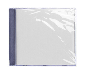CD disk video case on black background. Isolated music transparent mockup. Clean cover box template.