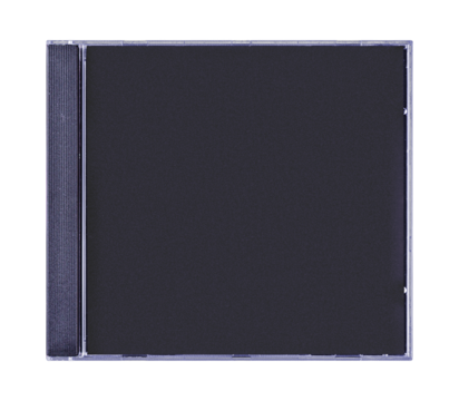 CD disk video case on black background. Isolated music transparent mockup. Clean cover box template.