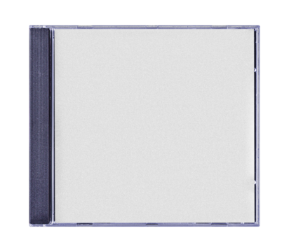 CD disk video case on black background. Isolated music transparent mockup. Clean cover box template.