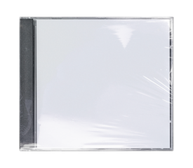 CD disk video case on black background. Isolated music transparent mockup. Clean cover box template.