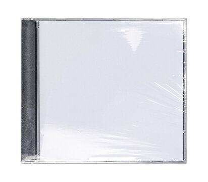 CD disk video case on black background. Isolated music transparent mockup. Clean cover box template.