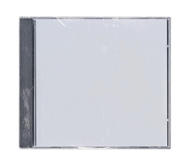 CD disk video case on black background. Isolated music transparent mockup. Clean cover box template.