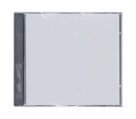 CD disk video case on black background. Isolated music transparent mockup. Clean cover box template.