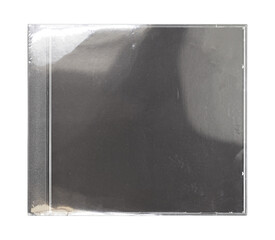 CD disk video case on black background. Isolated music transparent mockup. Clean cover box template.