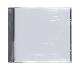 CD disk video case on black background. Isolated music transparent mockup. Clean cover box template.