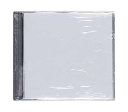 CD disk video case on black background. Isolated music transparent mockup. Clean cover box template.