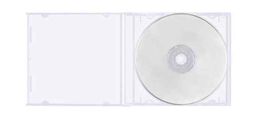 CD disk video case on black background. Isolated music transparent mockup. Clean cover box template.