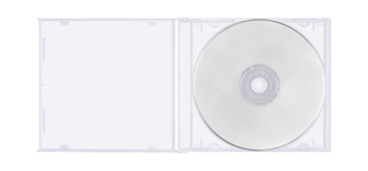 CD disk video case on black background. Isolated music transparent mockup. Clean cover box template.